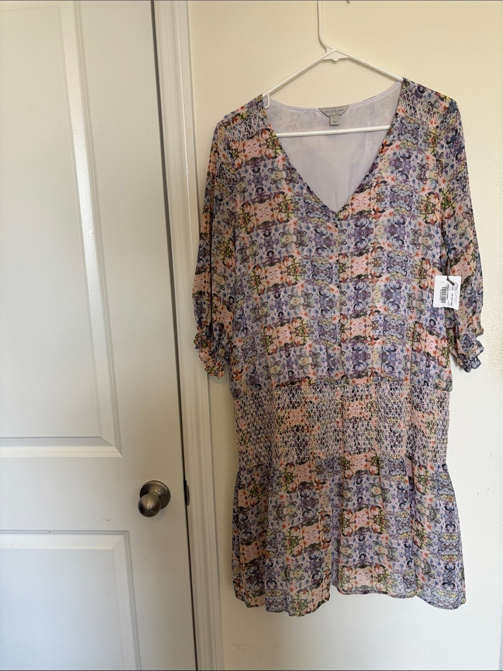belle sky Lavender Floral V-Neck Smocked Mini Dress